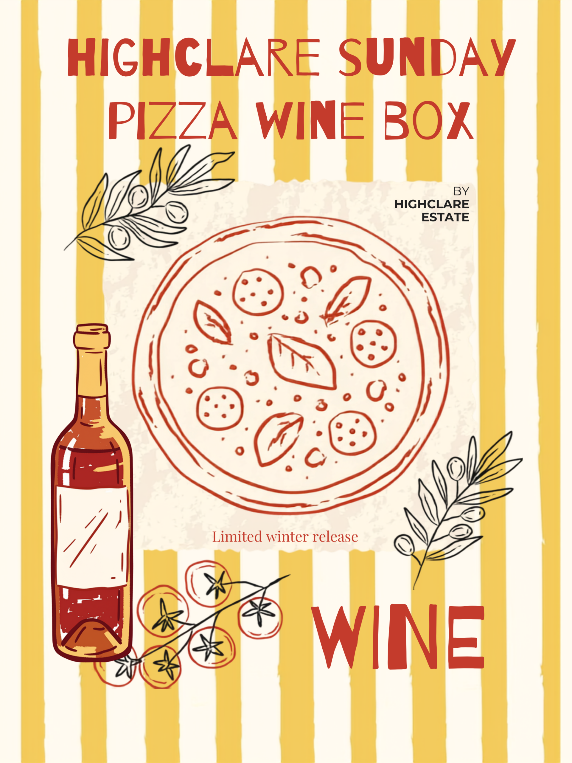 Highclare Sunday pizza and wine box poster