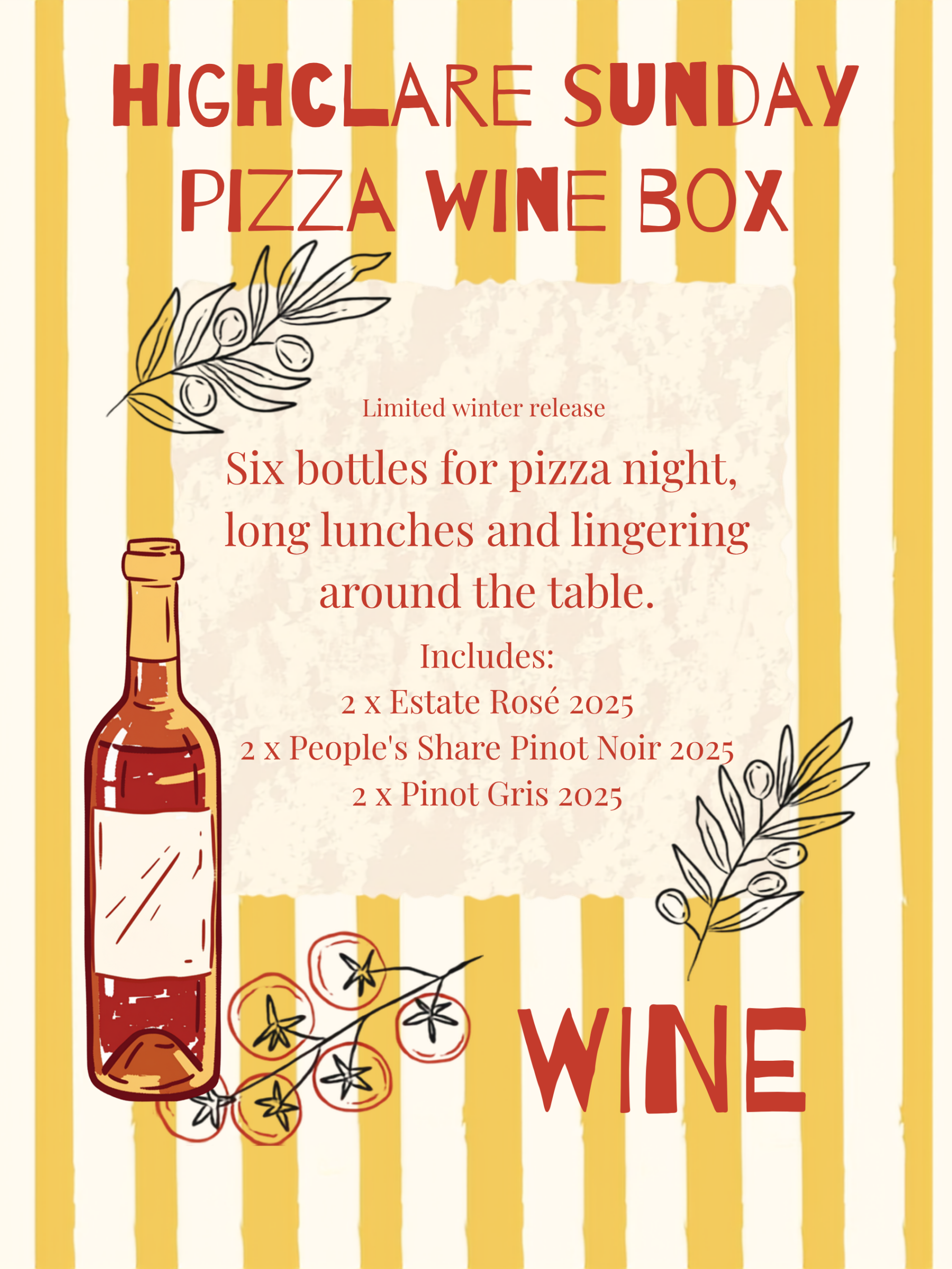 Highclare Sunday pizza wine box poster