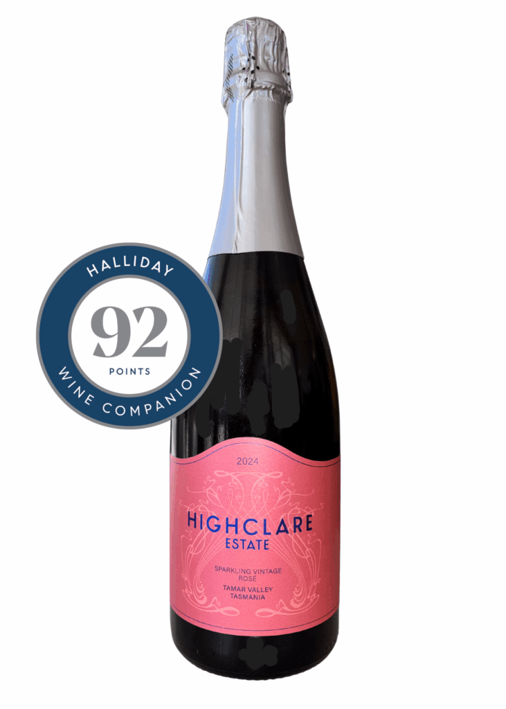 Highclare Estate 2024 sparkling rosé bottle with award badge